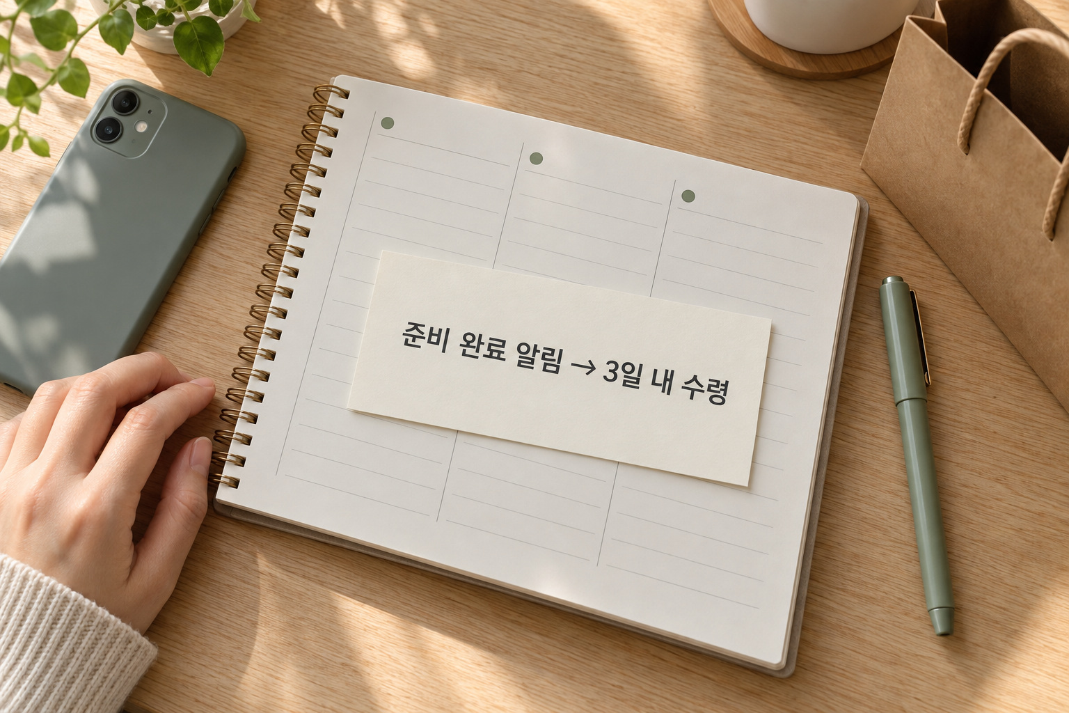 수령기한 3일 안내가 적힌 메모와 플래너